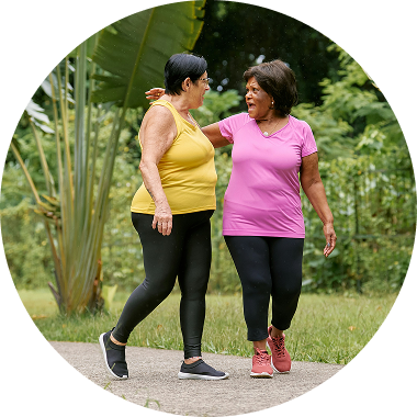 Walking group on a morning trail